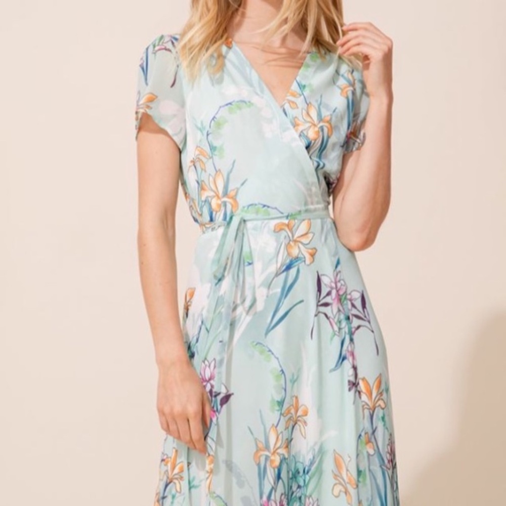 Yumi Kim Wrap Maxi Dress Woman’s Size Medium Mint Green Floral Print - Picture 12 of 12